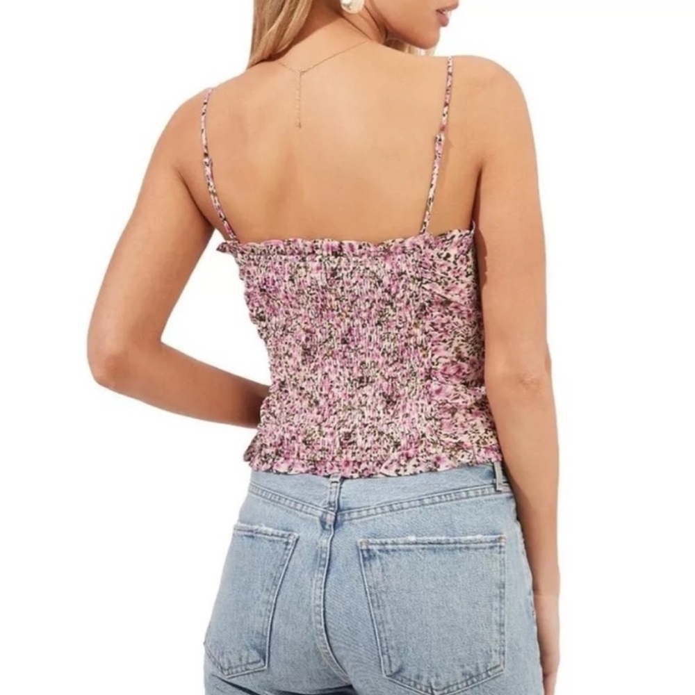 ASTR the Label Chiffon Ruched Ruffle Floral Blouse Fuchsia Ditsy Size M - Picture 4 of 4